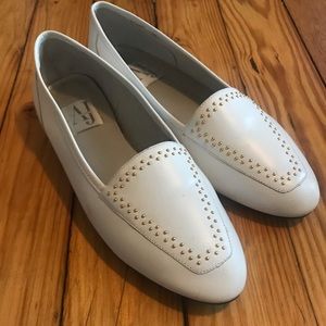 AJ Valenci faux leather white flats | loafers